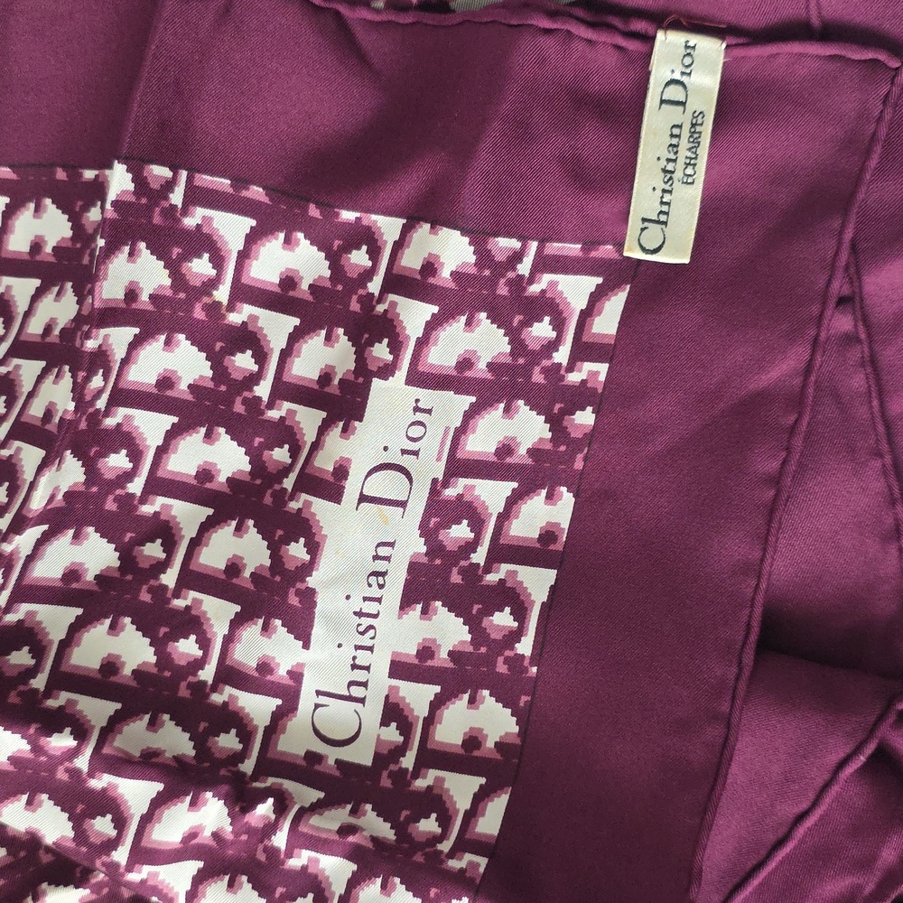 Auth Dior Oblique Trotter Bordeaux Silk Scarf - Picture 6 of 11